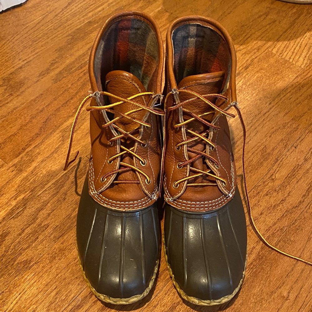 LL Bean Men's Brown Leather & Dark Brown Rubber Duck Boots - Size 12